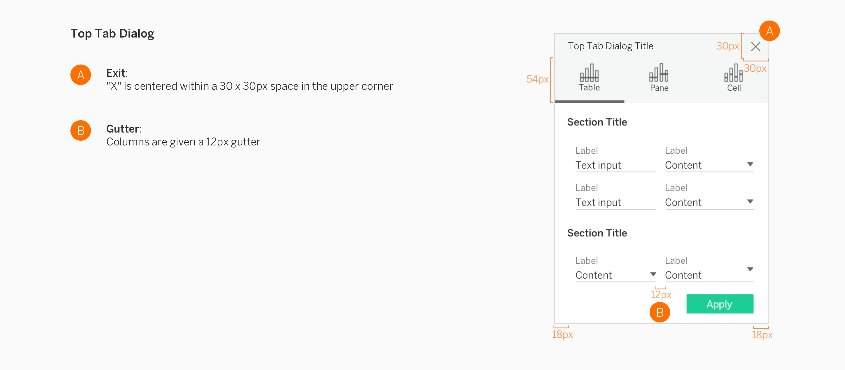 top tab dialog specs