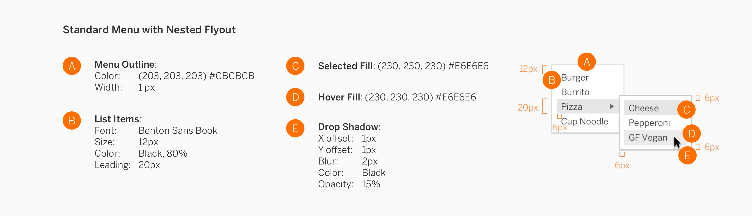 menu and flyout spec