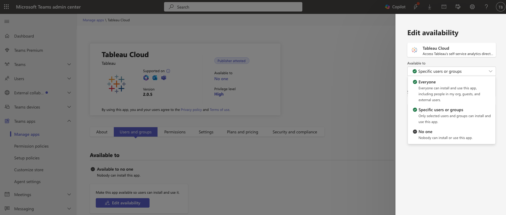 Edit app availability