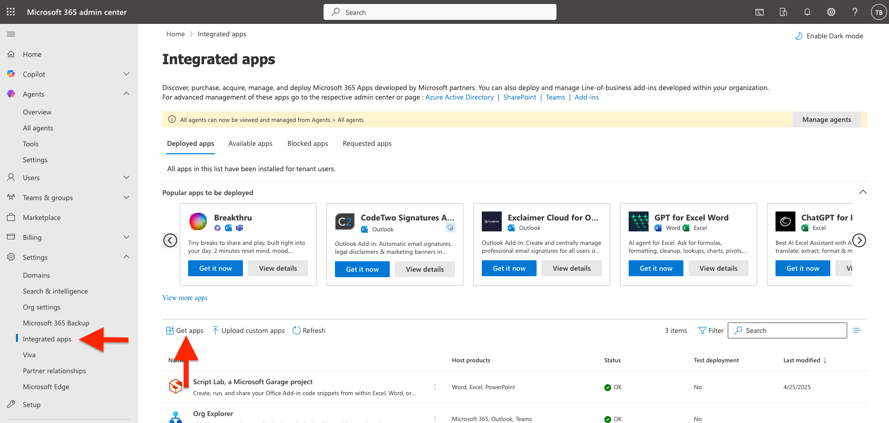 Integrated apps page