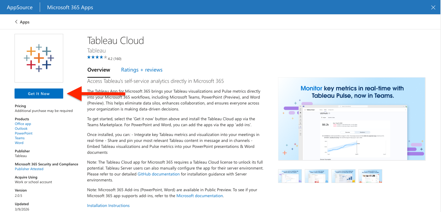 Tableau cloud app listing