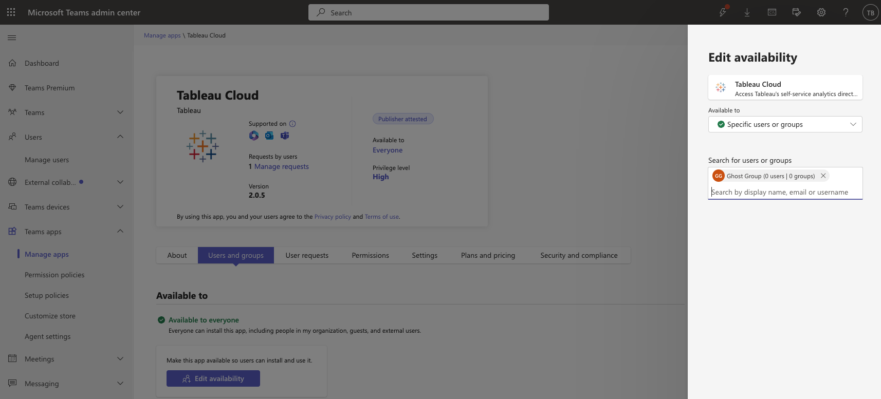 Remove app availability in Teams