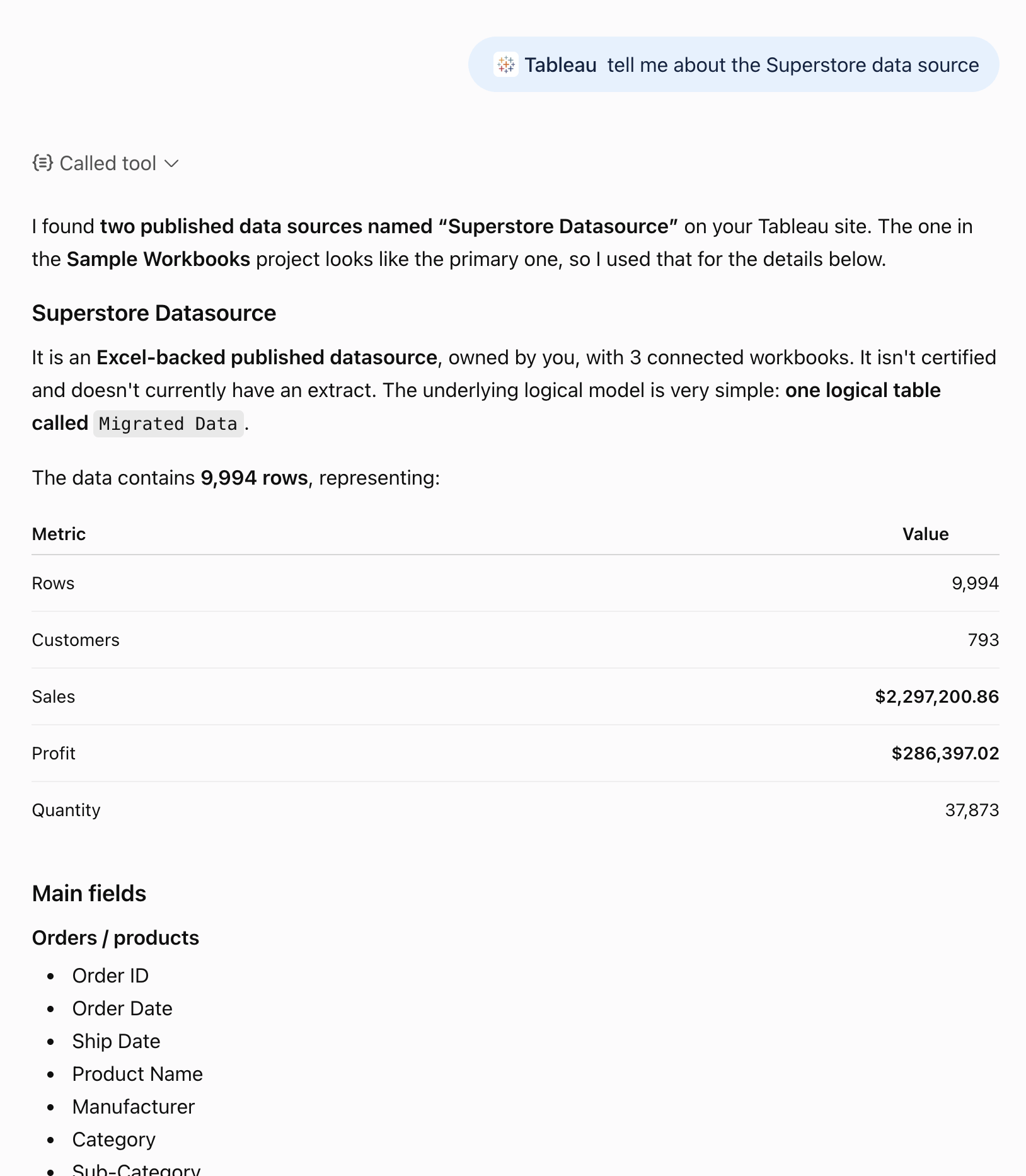 Tableau plugin example usage in ChatGPT