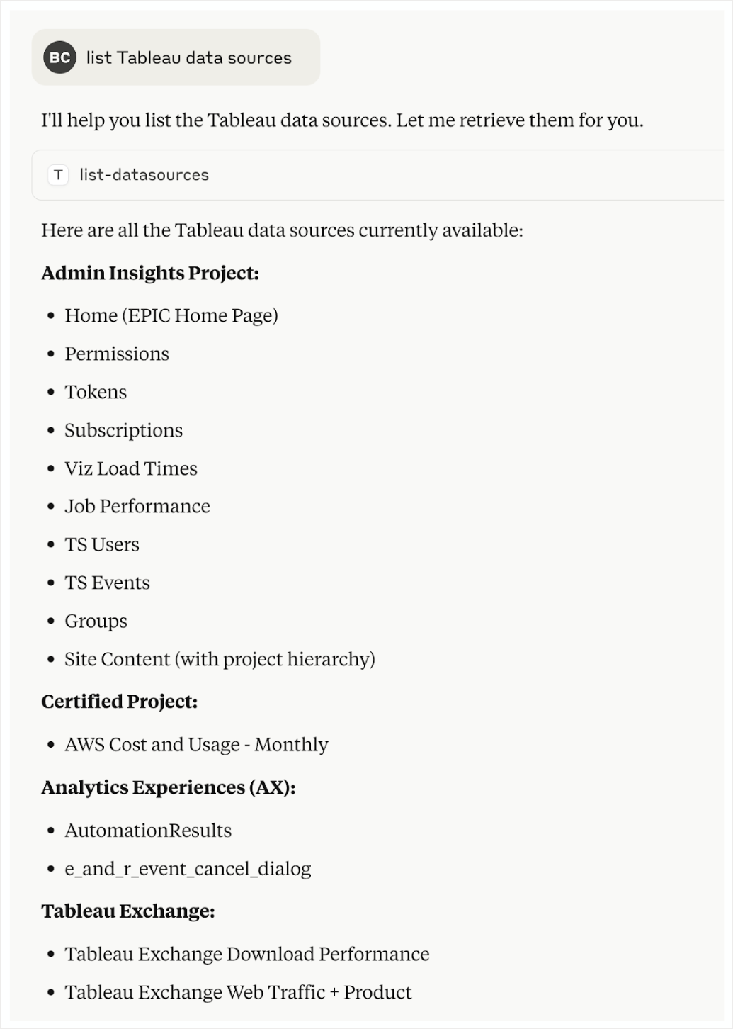 List Datasources Result