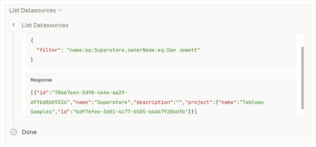 List Datasources Tool Call Trace
